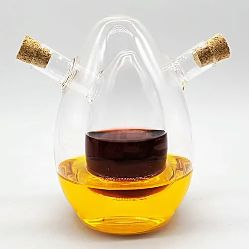 Stilvoller 2-in-1 Essig- & Ölspender aus Glas mit Korken | Schöne Verpackung ideal als Geschenk | Essigspender | 2in1 Essig- & Ölflasche | Ausgießer | Platzsparend 150 ml für Essig & 400 ml für Öl