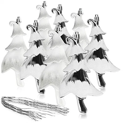 com-four® 8X Christbaumanhänger Tannenbaum - Christbaumschmuck zum Anhängen - Weihnachtsbaum-Anhänger in Tannenbaum-Form - bruchfest (8 Stück - silberfarben)