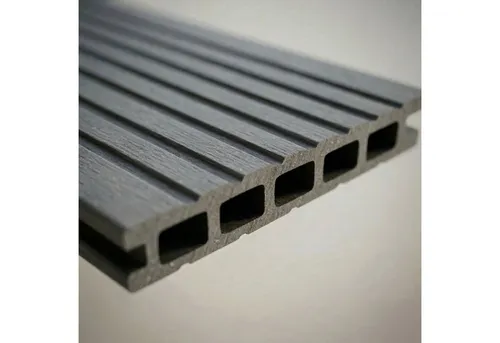 Woodstore24 Terrassendielen WPC Terrassenboden Komplettset mit Clipsystem, 20 mm Stärke, (Hohlkammer Diele geriffelt 240 cm Länge 145 mm Breite, Terrassenboden in Anthrazit Grau Braun für Balkon & Garten Outdoor), WPC Terrassendielen Komplettset mit Clipsystem