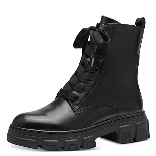 Tamaris Damen Combat Boots - Wanderschuhe mit Wechselfußbett, ideal für Komfort und Unterstützung beim Wandern. Stylisches Design aus Leder und Synthetik, flacher Absatz für perfekten Halt.