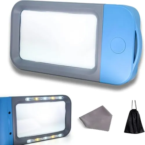 VOCA Lupe mit Licht, Leselupe, leselupe mit licht für senioren groß 10 LED, Lupe 3X große rechteckige Leselupe mit dimmbarer LED für Senioren, Zeitung, Bücher, Kleindruck, Inspektion (Blau)