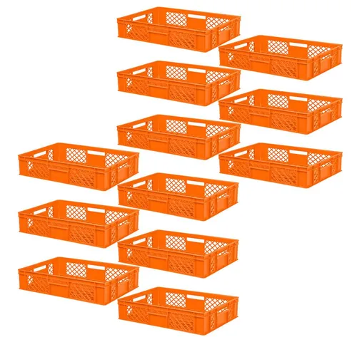 BRB-Lagertechnik Stapelbox 12x Eurobehälter - Durchbrochene Bäckerkiste 600x400x150 mm - Hochwertige Stapelbox aus lebensmittelechtem Kunststoff, ideal für Lagerung und Transport. Robust, formstabil und spülmaschinenfest, perfekt für unverpackte Lebensmittel.