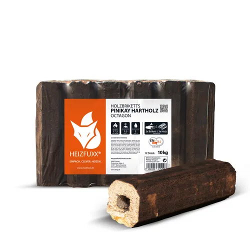 HEIZFUXX® Hartholzbrikett PiniKay Octagon | 2x10kg Karton