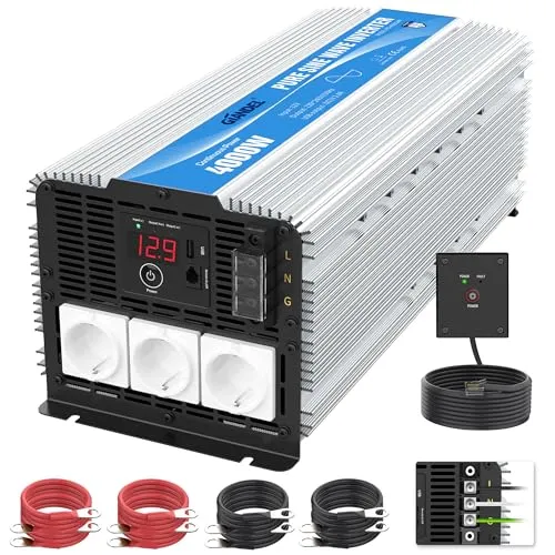 GIANDEL 4000W Wechselrichter 12V auf 230V Reiner Sinus Spannungswandler Kompatibel mit LiFePO4 für Zuhause, Wohnmobil, Camping, Off-Grid Solarstrom Power Inverter mit Fernbedienung