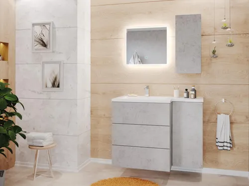 Badblock ELISA 3er Set LED-Spiegel Hängeschrank Beton