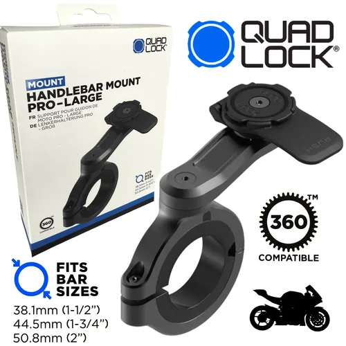 QUAD LOCK Motorrad Pro Lenkerhalterung für Handy schwarz Groß Fat Bar - Robuste Handyhalterung für Motorräder, ideal für den sicheren Transport Ihres Smartphones. Perfekt für Abenteuer und tägliche Fahrten.
