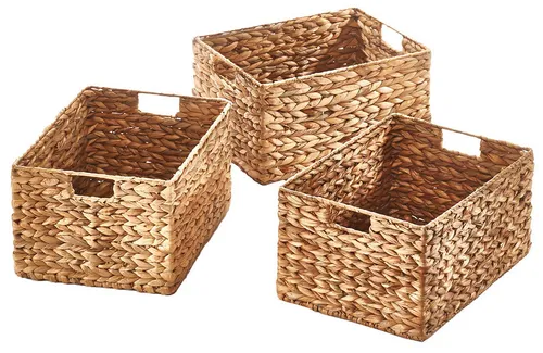Kobolo Vogelhaus Regalkörbe Gr. L im 3er Set - Stilvolle Regalkörbe aus Wasserhyazinthe, die natürliche Eleganz mit Funktionalität verbinden. Ideal zur Aufbewahrung in verschiedenen Räumen und einfach zu handhaben dank praktischer Grifflöcher.