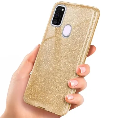 ONEFLOW Glitter Case für Samsung Galaxy M30s Glitzer Handyhülle mit Kameraschutz, Stylische Hülle Glitzernd, Dünne TPU Schutzhülle für Damen, Glitzerhülle Qi kompatibel, Gold
