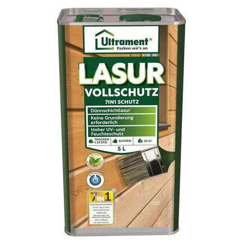 Ultrament Vollschutz-Lasur 7-in-1 5 l Eiche - Lasuren, bietet umfassenden Schutz und Pflege für Holz mit einer eleganten Eichenoptik.