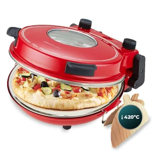 Cecotec Electric Pizza Oven Fun Pizza Co Mamma Mia Vista - 1200 W, 30 cm Durchmesser, erreicht 420 °C in nur 3 Minuten, mit Sichtfenster und regelbarem Thermostat für perfekte Pizzen