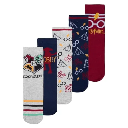 Harry Potter Socken für Jungen und Mädchen - Hogwarts Kinder Sneaker Kindersocken Söckchen Grau/Blau/Rot (5er Pack) (DE/NL/SE/PL, Numerisch, 27, 30, Regular, Grau/Blau/Rot)