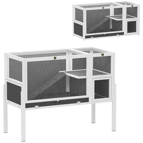 PawHut umbaubarer Hasenstall aus Holz mit Rampe – 120 x 53 x 93 cm