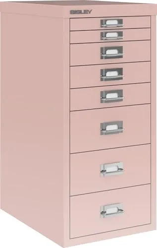 Bisley Multidrawer Schubladenschrank aus Metall mit 8 Schubladen DIN A4 ohne Sockel - Farbe: Pastellpink