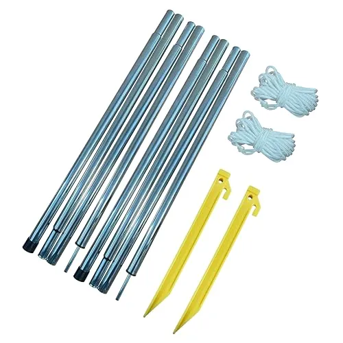 OLPRO Zeltstangen Set 2 x 180 cm, Camping, Ersatz, Aluminium, Outdoor, inklusive 2 x Kunststoffheringe und 4,5 m Abspannleinen