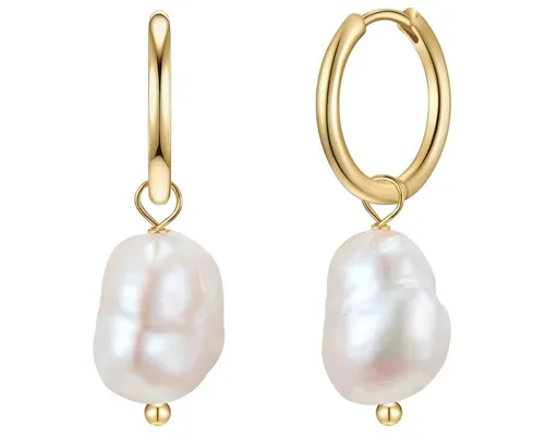 Glanzstücke München Damen Creolen mit Süßwasser-Zuchtperle - Ohrringe für Damen aus 925/- Sterling Silber, gelbvergoldet mit edlen Süßwasser-Zuchtperlen – ein zeitloses Schmuckstück in hochwertiger Verarbeitung, ideal zum Verschenken.