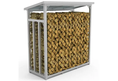 LAWA Living Kaminholzregal Metall mit Dach verzinkt 188x70x188 cm - Aschesauger: Robustes Kaminholzregal mit geräuscharmem Dach aus Polycarbonat, ideal für bis zu 3,3³ SRM Brennholz und korrosionsgeschützt durch Verzinkung.