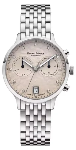 BRUNO SÖHNLE Damenuhr Bologna Chronograph 17-13238-850 - Elegante Damenuhr 'Bologna' von Bruno Söhnle mit Chronographenfunktion. Hochwertiges Edelstahlgehäuse, Saphirglas und funkelnde Diamantindizes machen sie zum stilvollen Begleiter für jeden Anlass.