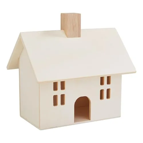 VBS Deko Holzhaus Sperrholz 14x14x10,5cm Rustikal Vintage Landhausstil Dekohaus Wohnzimmer-Deko