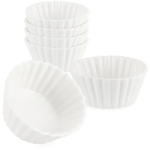 com-four® 6-teiliges Servierset - kleine, weiße Servierschälchen - fein gerippte Keramikschälchen für Vor- und Nachspeisen - Amuse-Gueule-Set