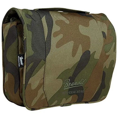 Brandit Waschtasche Toiletry Bag Large woodland - Robuste Reisetasche für Hygieneartikel mit drehbarem Haken und vielen Fächern. Ideal für Reisen, langlebig und platzsparend.