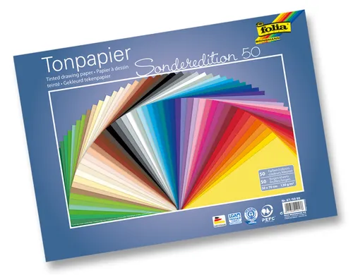 Tonpapier 130g/m²  folia 50 x 70 cm 50 Bogen in 50 Farben, Tonzeichenpapier