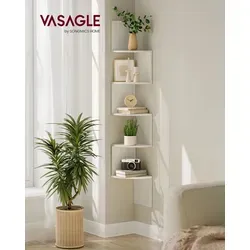 VASAGLE Bücherregal mit 5 Ebenen 126cm Regal aus Holz Eckregal weiß - Weiß