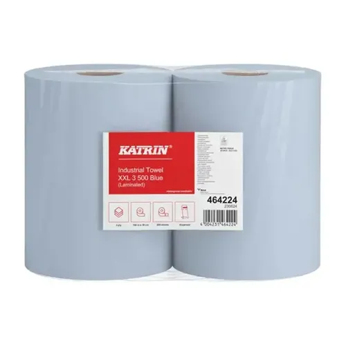 Katrin Putztuchrolle Classic XXL - 3-lagig, blau, 2 Rollen a 500 Blatt, besonders saugfähig und reißfest für effektives Trocknen und Reinigen