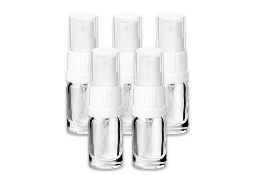 CK Verpackung GmbH Zerstäuberflasche 5x Glasflasche klar 20 ml mit weißem Zerstäuber Apothekerflaschen leer