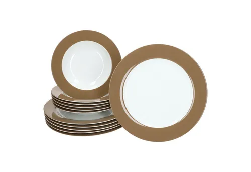 Ritzenhoff Nougat Doppio 12tlg Tafelservice  - Services für 6 Personen, stilvolles Porzellan-Design mit robusten Tellern, spülmaschinen- und mikrowellengeeignet, ideal für jede Gelegenheit.