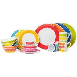 Flamefield 16-Teilig Colours Set aus Melamin, Mehrfarbig - Küchen- und Campinggeschirr Set aus 100% bruchfestem Melamin, spülmaschinenfest und ideal für Zuhause, Wohnwagen oder Campingausflüge.