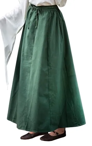 Leonardo Carbone® Damen Rock Smilla | Elastischer Bund | Fließender Schnitt | Karneval, Halloween, Cosplay, LARP, Mittelalterrock, Kostüm, Gewand | 100% Baumwolle Grün 2XL