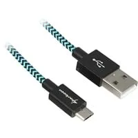 USB 2.0 Kabel, USB-A Stecker > Micro-USB Stecker schwarz/hellblau, 1 Meter, gesleevt
