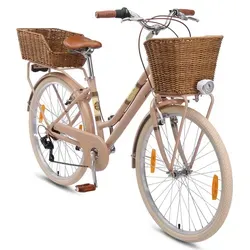 BIKESTAR City Stadt Fahrrad 26 Zoll - Retro Damen Holland Rad mit 7 Gang Shimano - Fahrrad für Damen ab 150 cm, mit 7 Gang Shimano Schaltung für müheloses Fahren in der Stadt. Das stilvolle Retro-Design kombiniert Komfort und Eleganz.