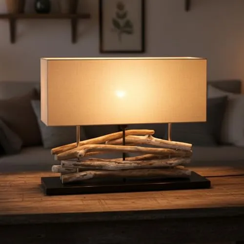 Handgemachte Tischlampe Bali aus Naturmaterial in weiß von Guru-Shop