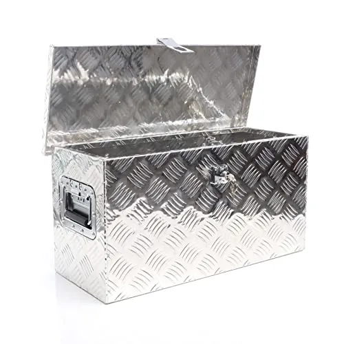 XPOtool Alu Kiste 60x25x30 cm - Verschließbare Werkzeugbox aus Aluminium Riffelblech - Werkzeugkästen - Robuste, witterungsbeständige Alubox mit Deckelüberstand und Schloss für sichere, organisierte Aufbewahrung von Werkzeugen und Materialien.