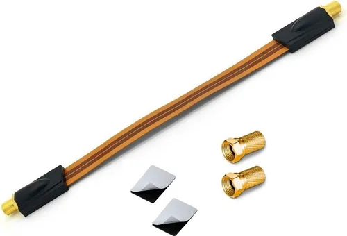 ARLI Fensterdurchführung UltraSlim + 2x F-Stecker vergoldet | TV SAT Flachkabel Ultraflach DVB-S2 DVB-T2 für Fenster & Türen