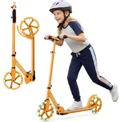 COSTWAY Scooter Roller klappbar, Tretroller, Cityroller 100kg Tragkraft, Sport Kickscooter, Kickroller mit 2 LED Rädern & ABEC-7 Kugellager - Orange