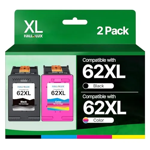 HALLOLUX 2er-Pack 62XL 62 XL Multipack Druckerpatronen Kompatibel für HP 62 Druckerpatronen für Envy 5540 5544 5545 5548 5640 5646 7640 OfficeJet 200 5740 5742 5744 Drucker (Schwarze Farbe)