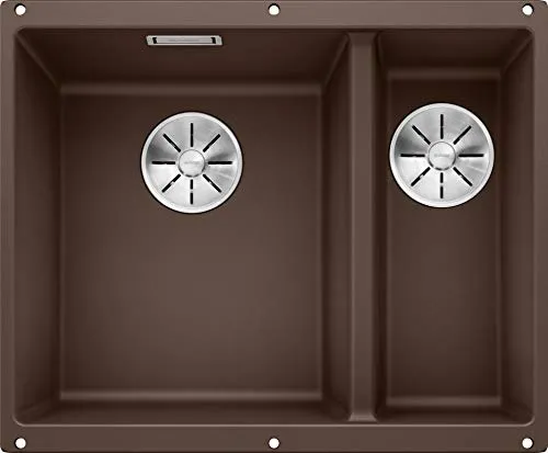 BLANCO SUBLINE 340/160-U Granitspüle aus SILGRANIT cafe - Sanitäranlagen & Zubehör – Pflegeleichte Granitspüle mit zwei Becken und nur einmaliger Montage, ideal für 60 cm breite Unterschränke. Hochwertiges C-overflow Überlauf- und InFino Ablaufsystem für einfache Reinigung.