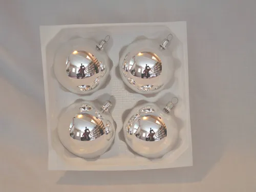Christbaumschmuck Lauscha 8cm Kugel silber uni (4Stck.per Box)