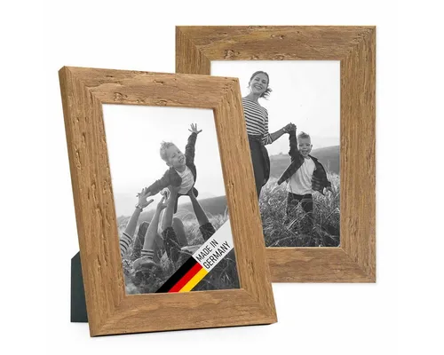 PHOTOLINI Bilderrahmen 2er Set - Rustikales Strandhaus-Design - Bilderrahmen aus massivem Holz im rustikalen Strandhaus-Stil, ideal für persönliche Erinnerungen im Format 10x15 cm.