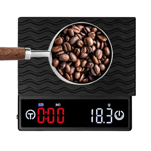 Digital Kaffeewaage mit Timer, Tragbare Espressowaage mit LED-Display, 0,1g/2kg Präzise Espressowaage mit Automatischer Zeitmessung, Wiederaufladbarer USB-C küchenwaage für Pour-Over, Filterkaffee