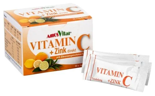 AMOSVITAL Immun Vitamin C 300mg + Zink 10mg Direktgranulat - Monatspackung