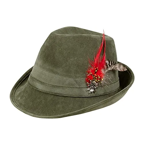 Boland 54285 - Jagdmeister Hut mit Edelweiß, Grün - Kostüm-Kopfbedeckungen für Mottopartys und Volksfeste, verziert mit silberfarbenem Edelweiß und bunten Federn – das perfekte Accessoire für Ihr Outfit!