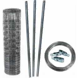 Aquagart Wildzaun Komplettset 100m - Forstzaun mit Pfosten & Spanndraht - Zaunelemente: Hochwertiges Wildzaun Set mit 100m Drahtgeflecht, stabilen Z-Profil Pfosten und langlebigem Spanndraht - ideal für sichere und flexible Einzäunungen.