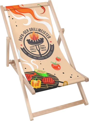 Dreamroots Liegestuhl klappbar Holz, bis zu 130 kg, Sonnenliege klappbar mit 3-stufiger Neigungsregulierung der Rückenlehne, Papa Der Grillmeister
