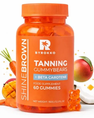 BYROKKO Shine Brown Beta Carotin Tanning Gummies – Vegane Bräunungskapseln für natürliche Bräune