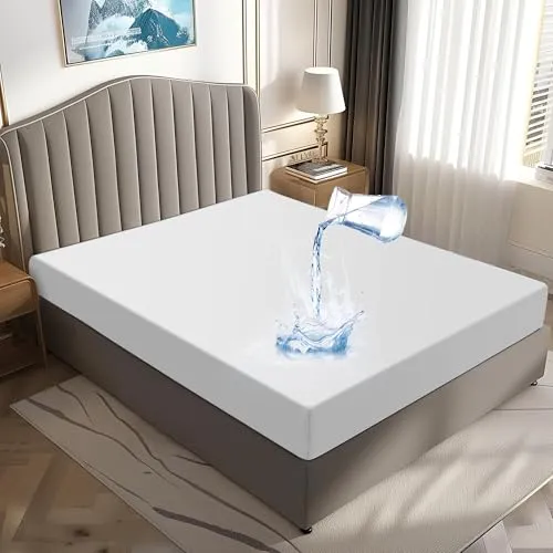 DUNSOO Matratzenschoner 90 x 200 cm wasserdicht und atmungsaktiv, Inkontinenzunterlage waschbar, Hygienischer Anti-milben Matratzen-bezug (Grau, 90 x 200 cm) (Weiß, 140 x 200 cm)