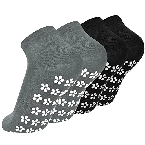 Colexy 2 Paare Yoga Socken Anti Rutsch Damen, Stoppersocken Herren, Anti Rutsch Socken Damen, Yoga Socken Rutschfest Damen, Rutschfeste Griffsocken für Pilates M, 35-42 (Grau, Schwarz)