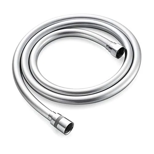 GRIFEMA Duschschlauch 2 m, Flexibler Glatter PVC Brauseschlauch 200cm | Anti-Knick & Leckfrei, Universal G1/2 Anschluss, langlebiger Ersatzschlauch mit Messinganschlüssen & Dichtungen, Silber